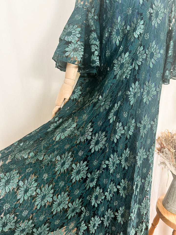 The Spruce ~ beautiful 70s shimmering lace maxi dress