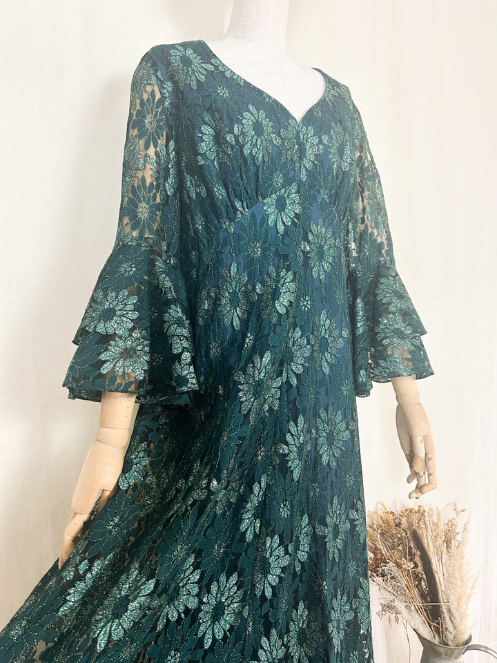 The Spruce ~ beautiful 70s shimmering lace maxi dress