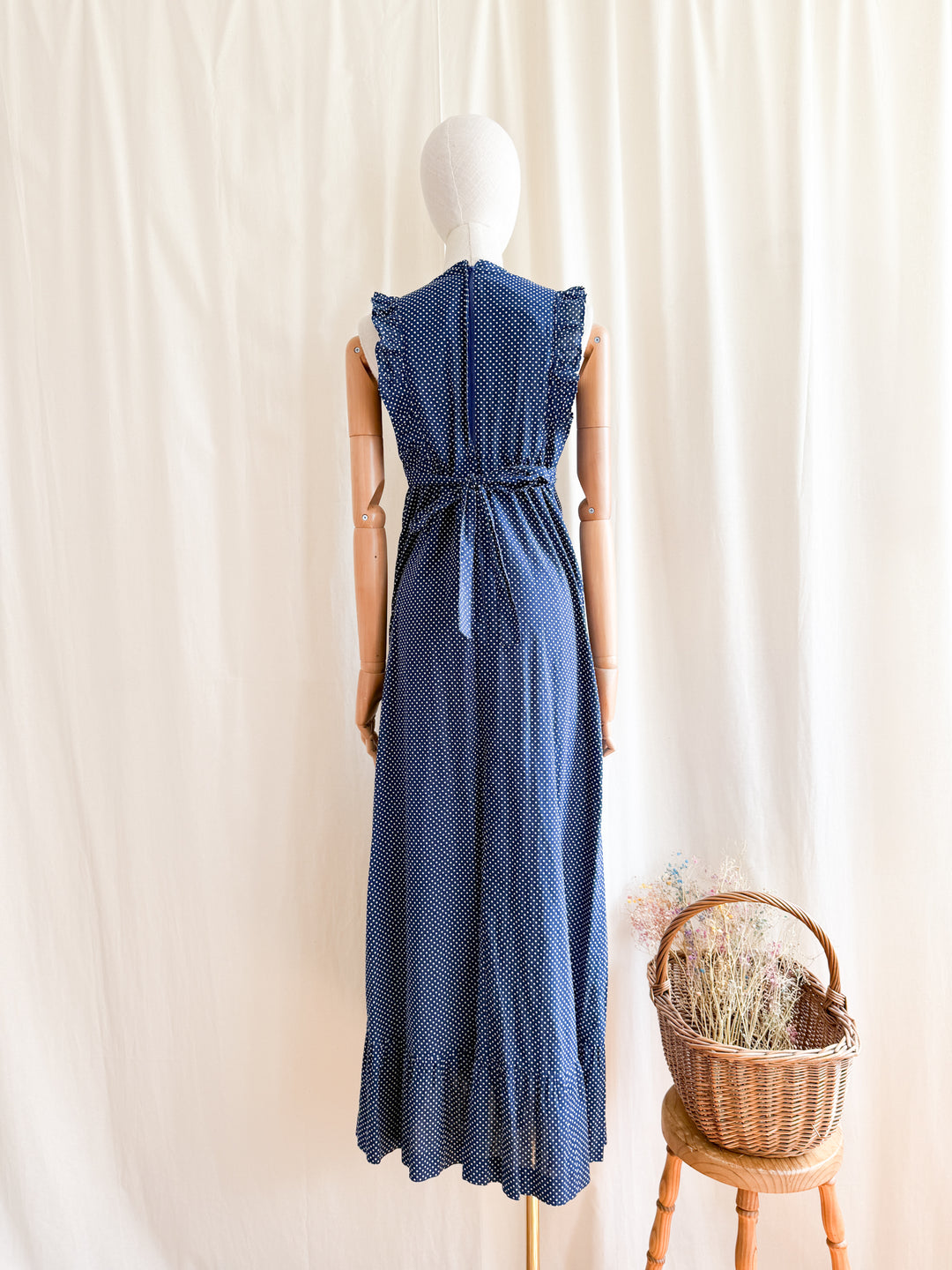 Sweet 70s Cotton Polkadot Maxi Dress