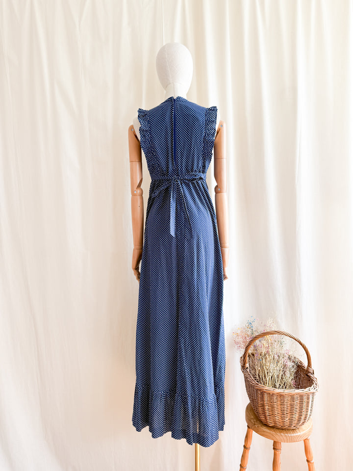 Sweet 70s Cotton Polkadot Maxi Dress