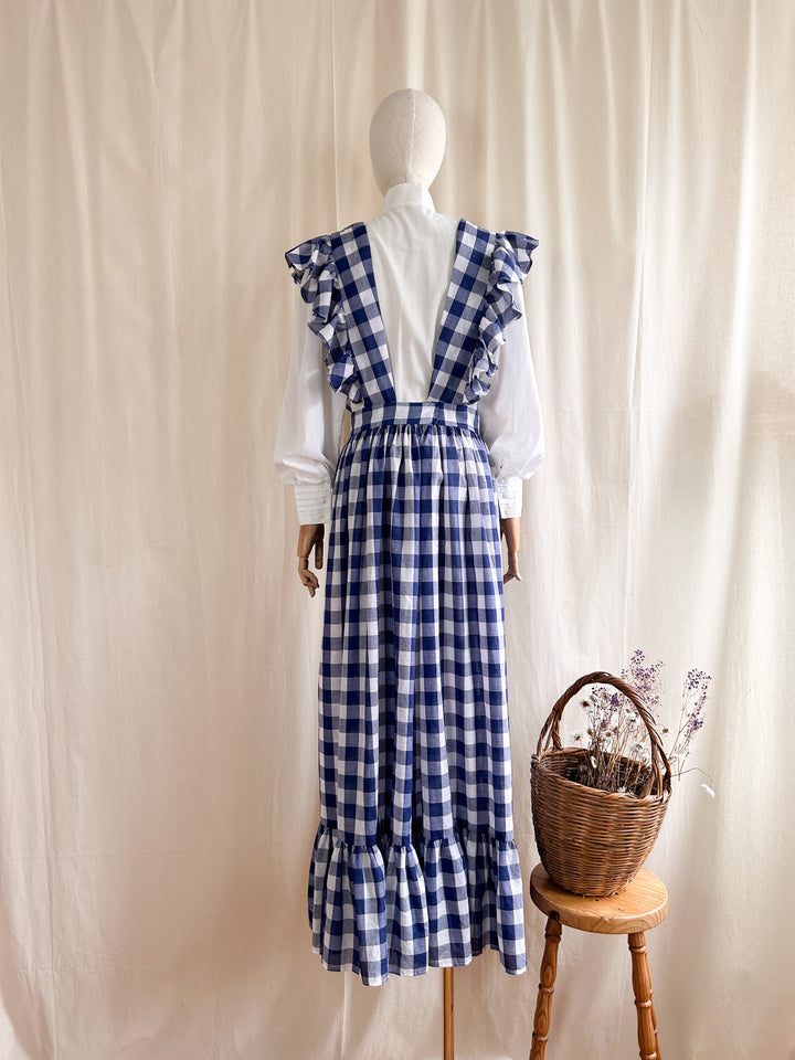 Iconic Handmade Buffalo Check Blue Gingham 70s Apron Dress