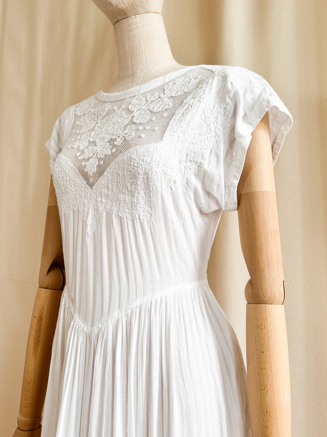 Romantic 80s Cotton and Lace Rene Derhy Midi Dress