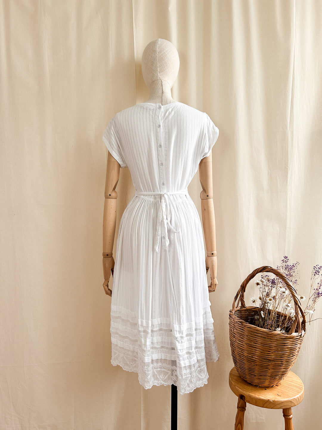 Romantic 80s Cotton and Lace Rene Derhy Midi Dress