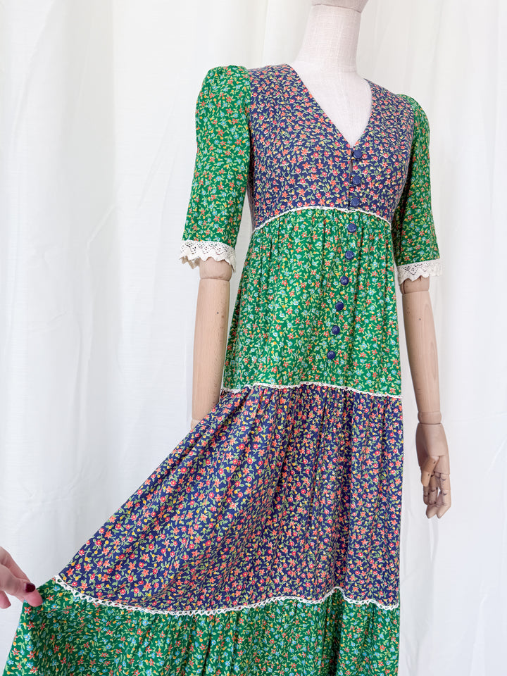 Gorgeous Rare 1970s Cotton Maxi Dress by Earlybird
