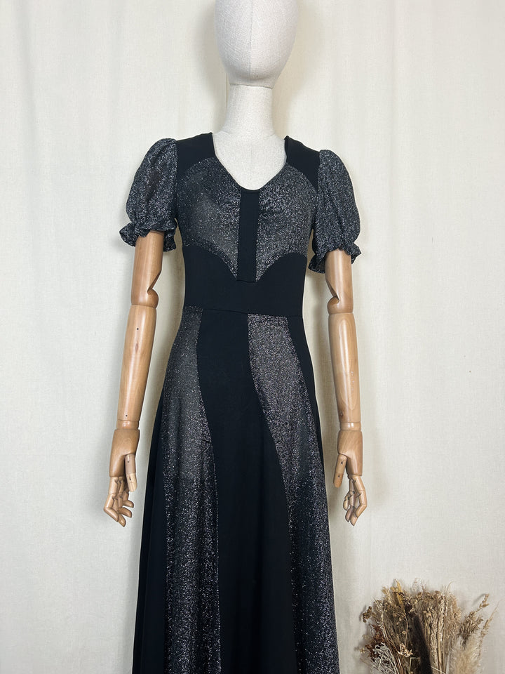 The Astralis ~ gorgeous lurex panelled 70s maxi dress