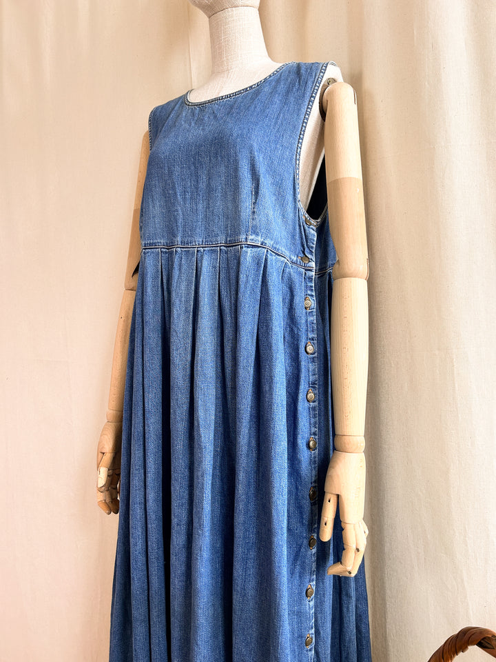 Amazing 80s Laura Ashley Denim Oversized Smock Pinafore Dress