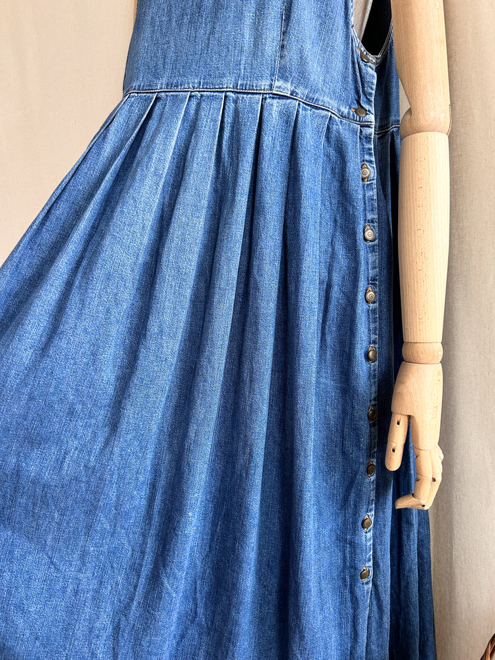 Amazing 80s Laura Ashley Denim Oversized Smock Pinafore Dress