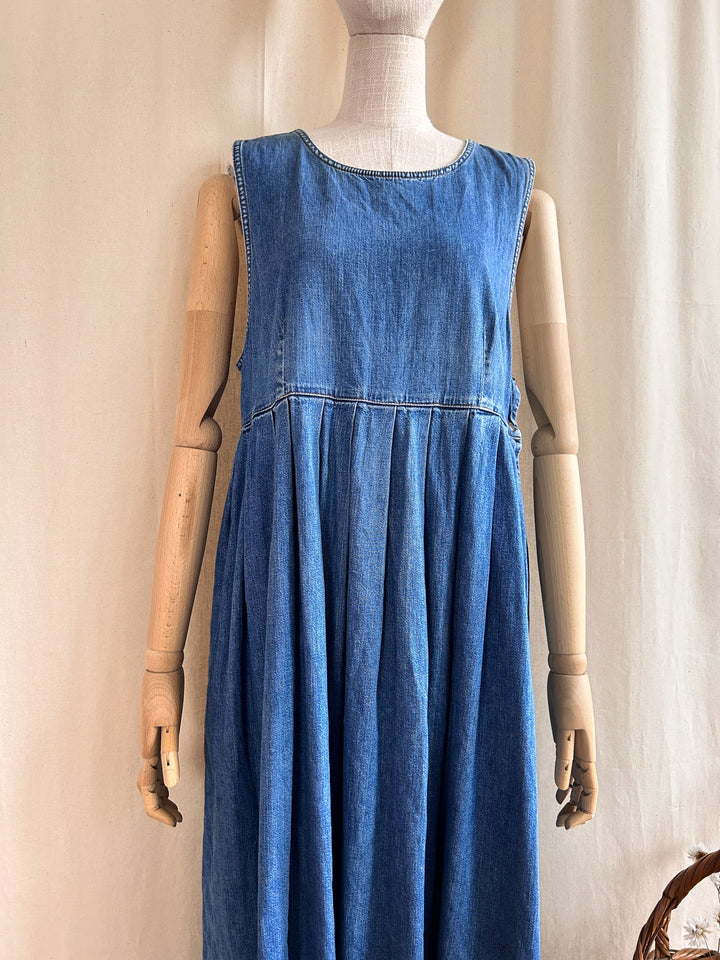 Amazing 80s Laura Ashley Denim Oversized Smock Pinafore Dress