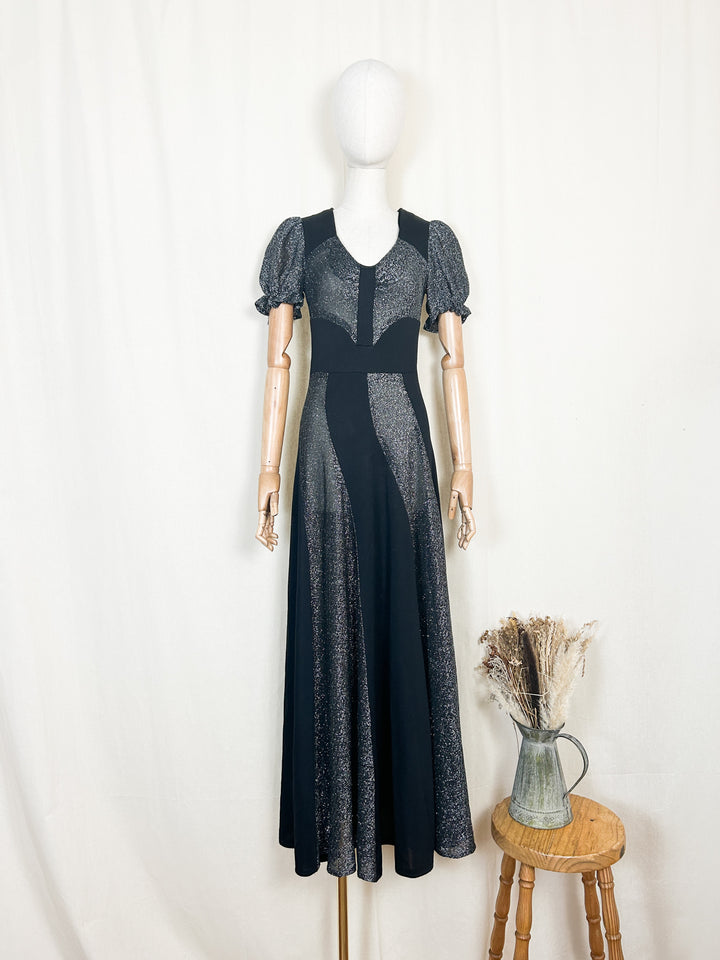 The Astralis ~ gorgeous lurex panelled 70s maxi dress