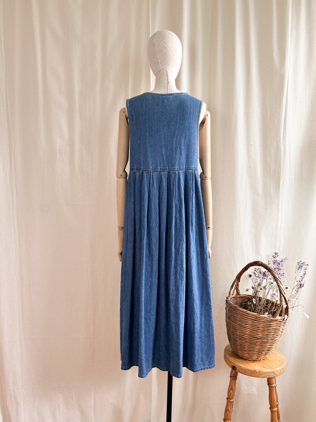 Amazing 80s Laura Ashley Denim Oversized Smock Pinafore Dress