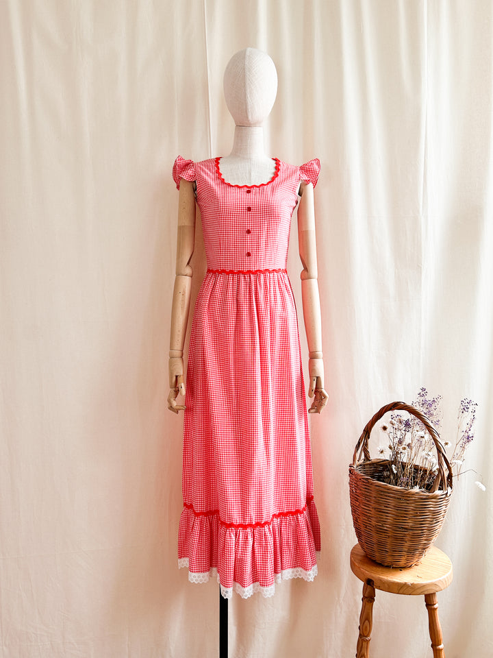 Sweet Dreamy 70s Gingham Cotton Dress