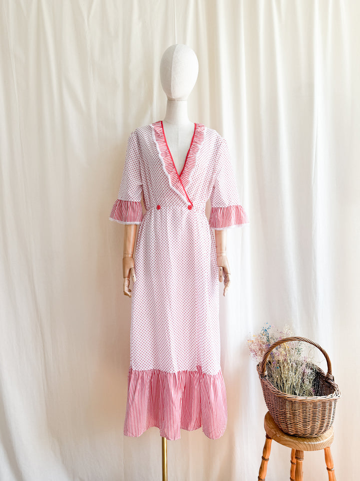 Sweet 70s Cotton Blend Wrap Dress