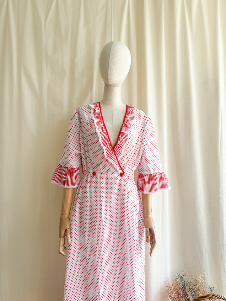 Sweet 70s Cotton Blend Wrap Dress