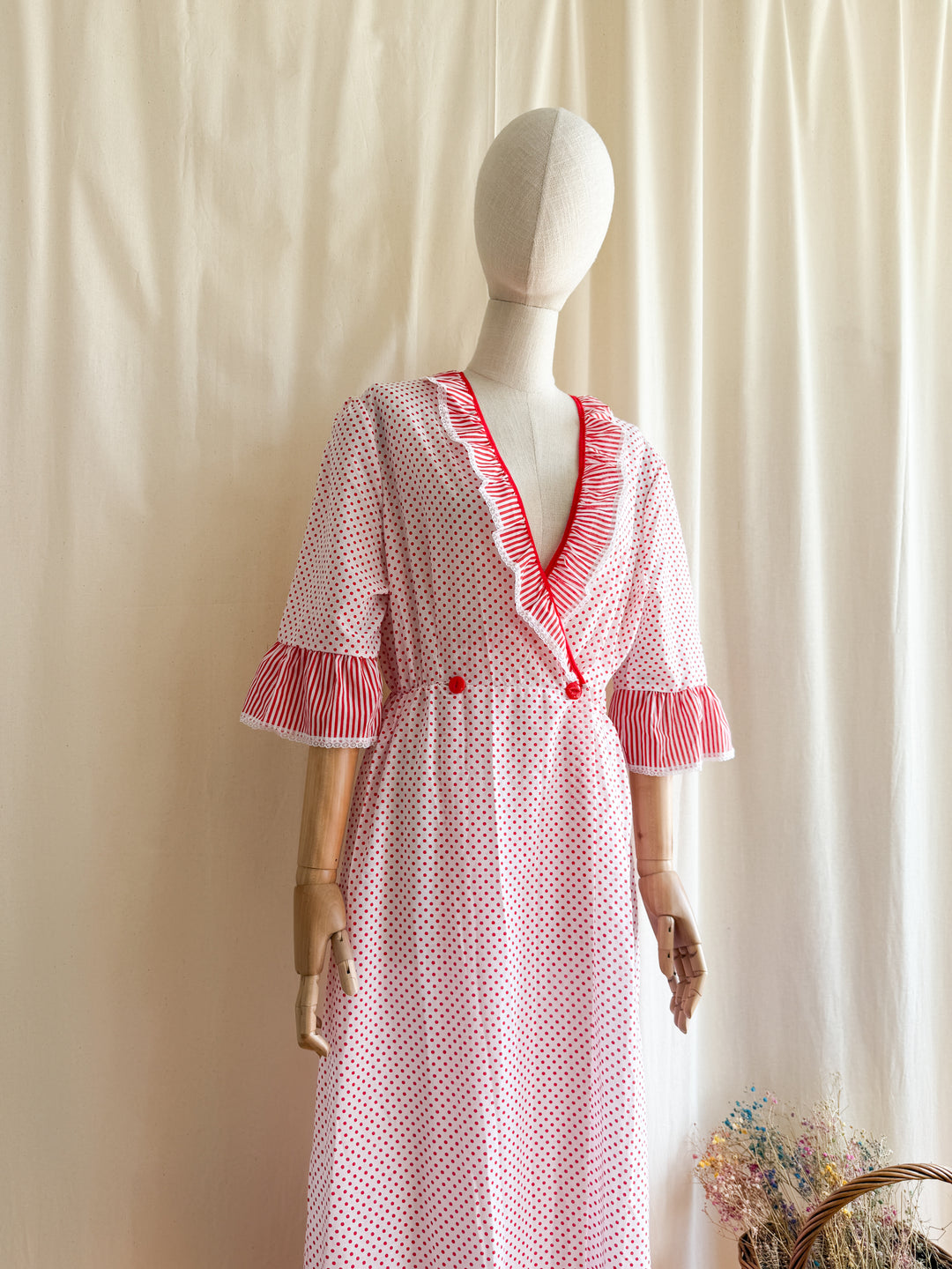Sweet 70s Cotton Blend Wrap Dress