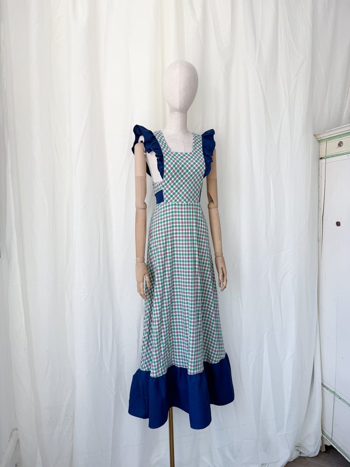 Gorgeous 1970s Cotton Plaid Pinafore Maxi Dress