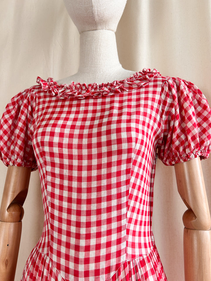 Holy Grail Rare Beautiful 1930s Gingham Cotton Dream Dress