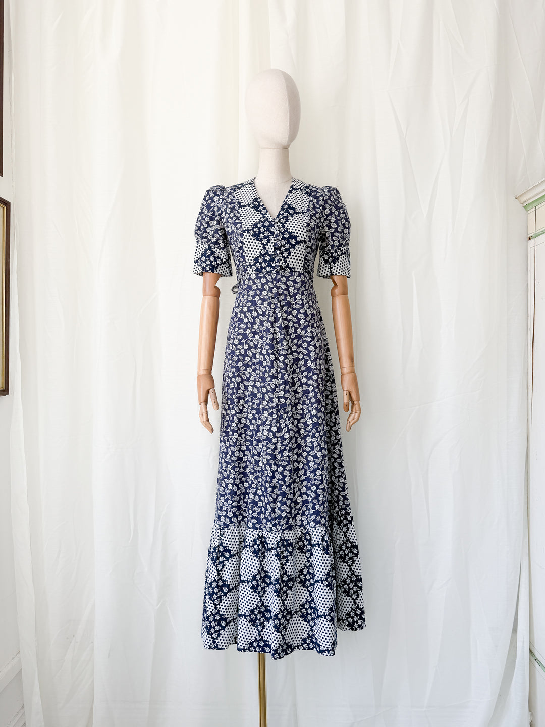 Stunning 1970s Patchwork Print Cotton Maxi Dress
