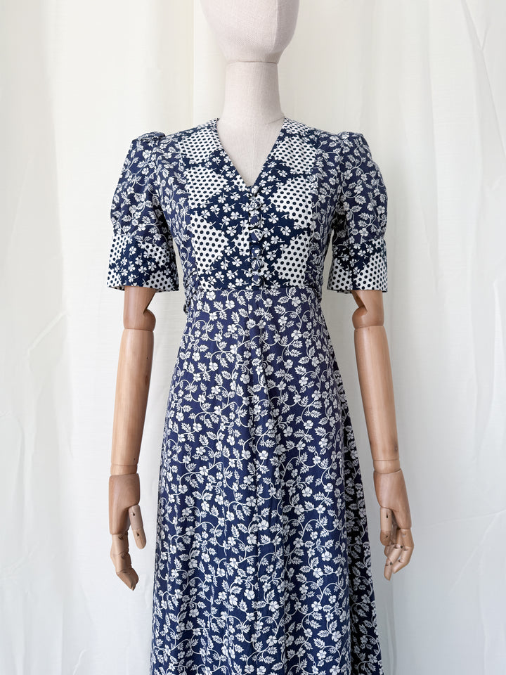 Stunning 1970s Patchwork Print Cotton Maxi Dress