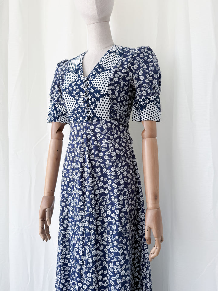 Stunning 1970s Patchwork Print Cotton Maxi Dress