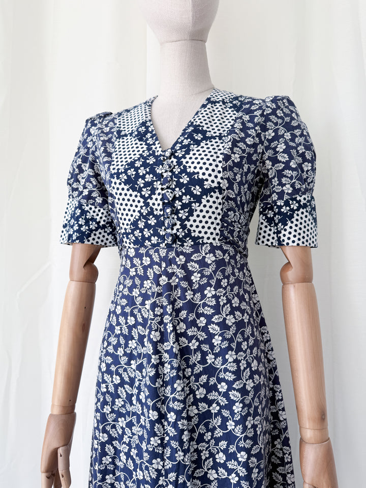 Stunning 1970s Patchwork Print Cotton Maxi Dress