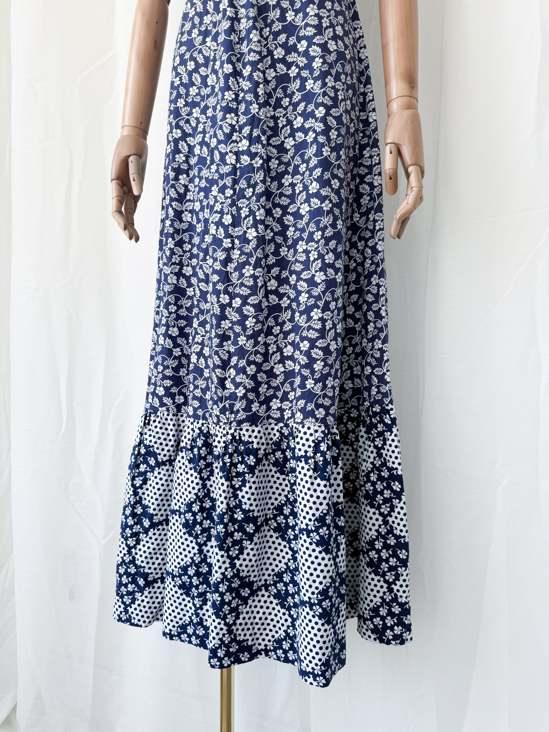 Stunning 1970s Patchwork Print Cotton Maxi Dress