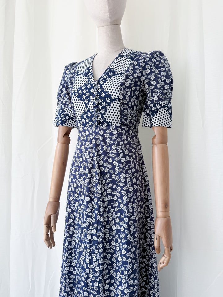 Stunning 1970s Patchwork Print Cotton Maxi Dress
