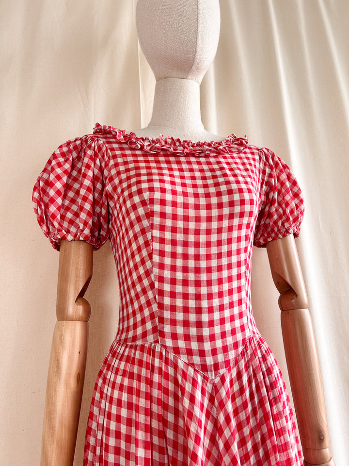 Holy Grail Rare Beautiful 1930s Gingham Cotton Dream Dress