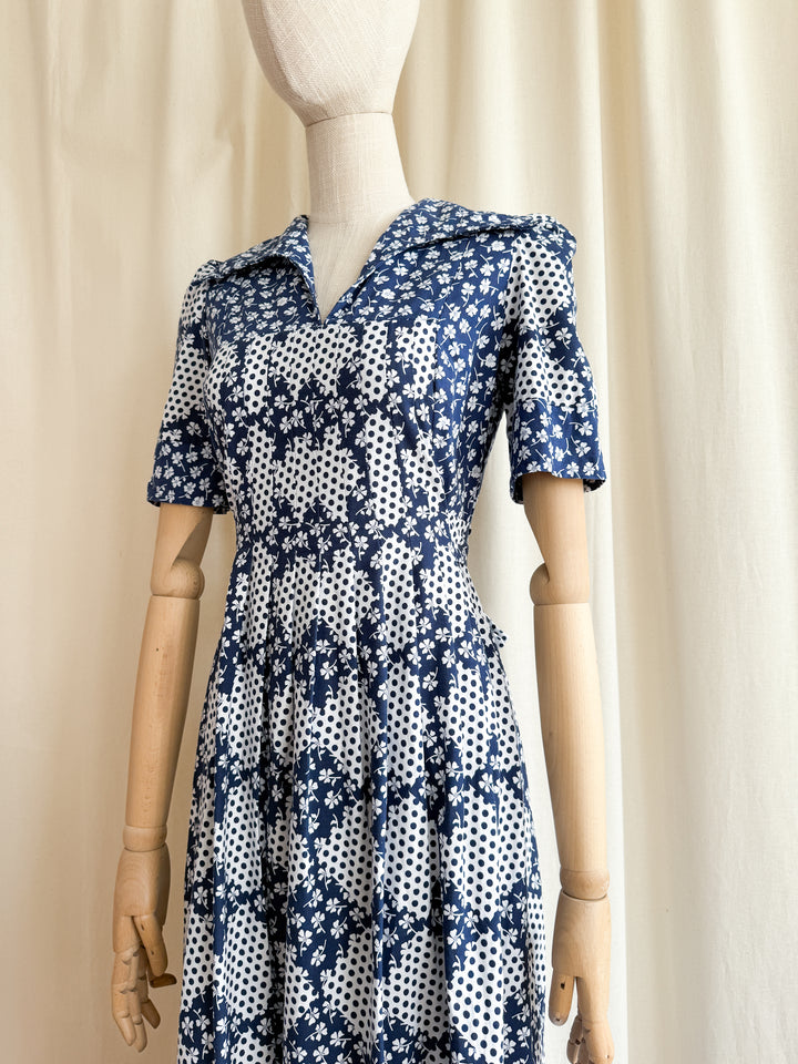 Gorgeous 70s Patchwork Print Cotton Maxi Dress