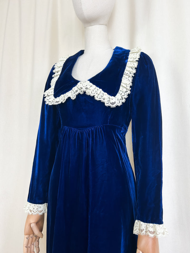 The Mystique ~ precious holy grail rare 70s blue velvet maxi dress