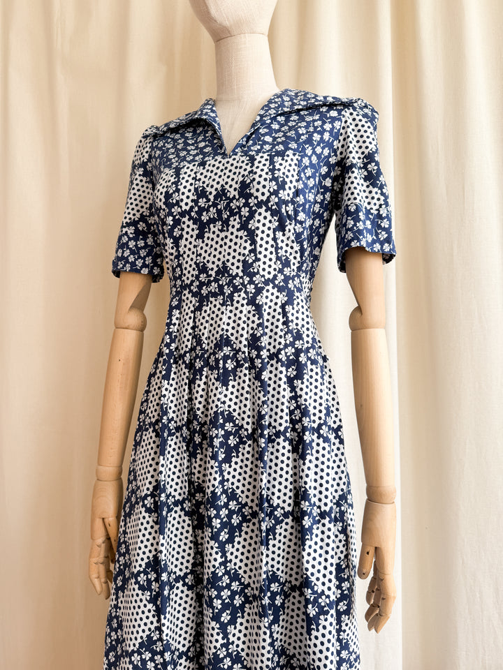 Gorgeous 70s Patchwork Print Cotton Maxi Dress