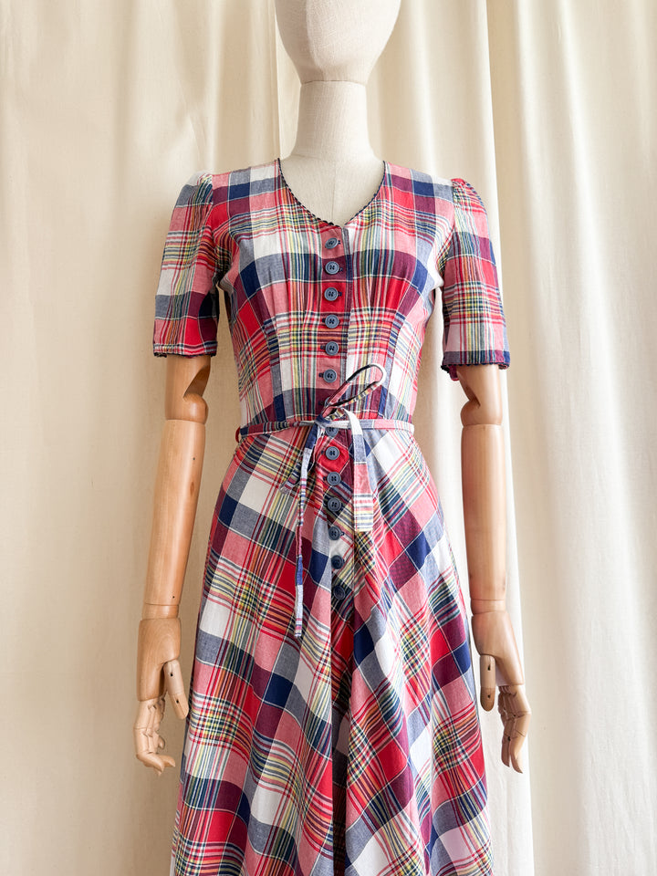 Magnificent Rare Soft Natural Cotton Plaid Maxi Dress by Betty Barclay