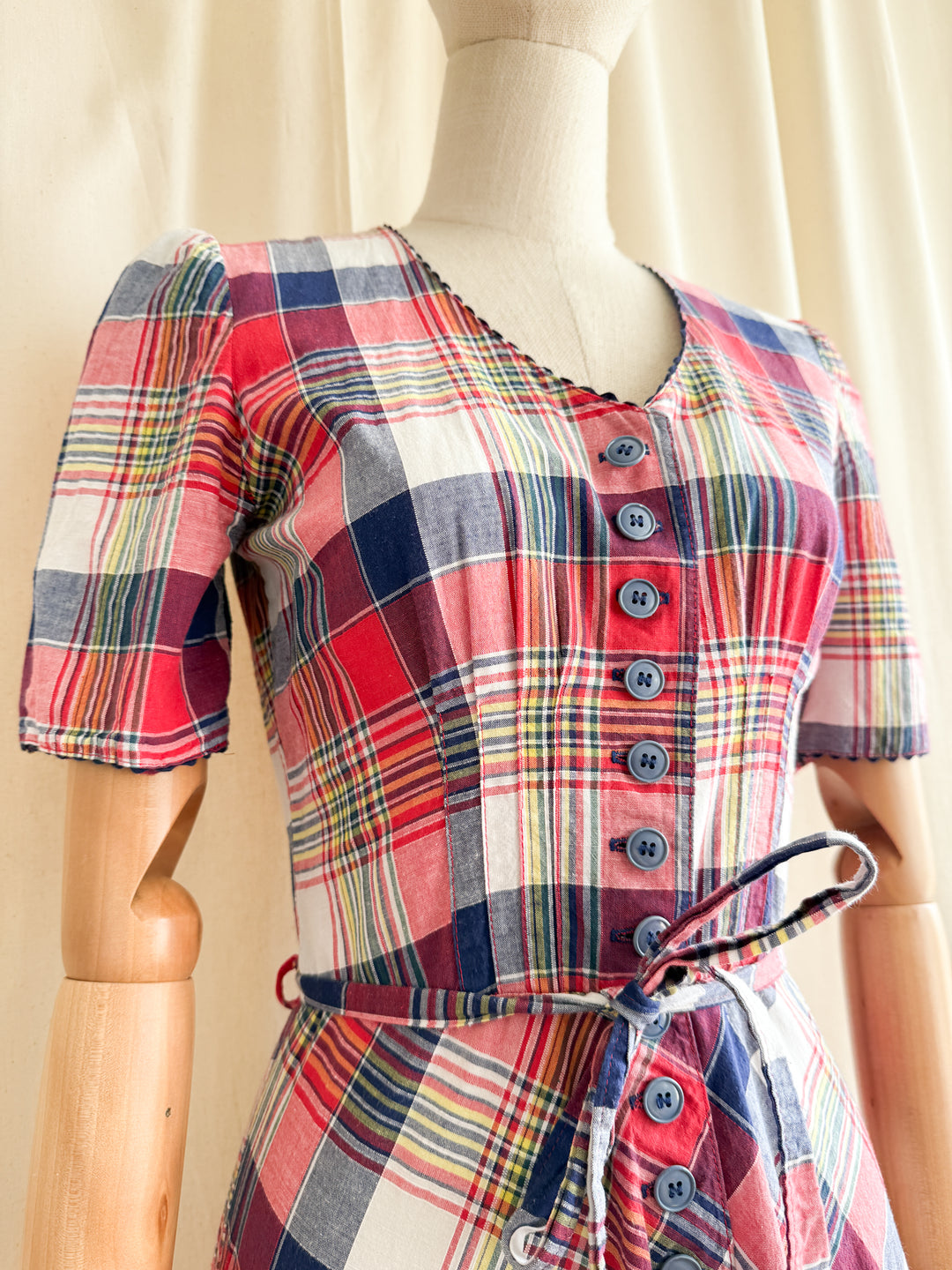 Magnificent Rare Soft Natural Cotton Plaid Maxi Dress by Betty Barclay