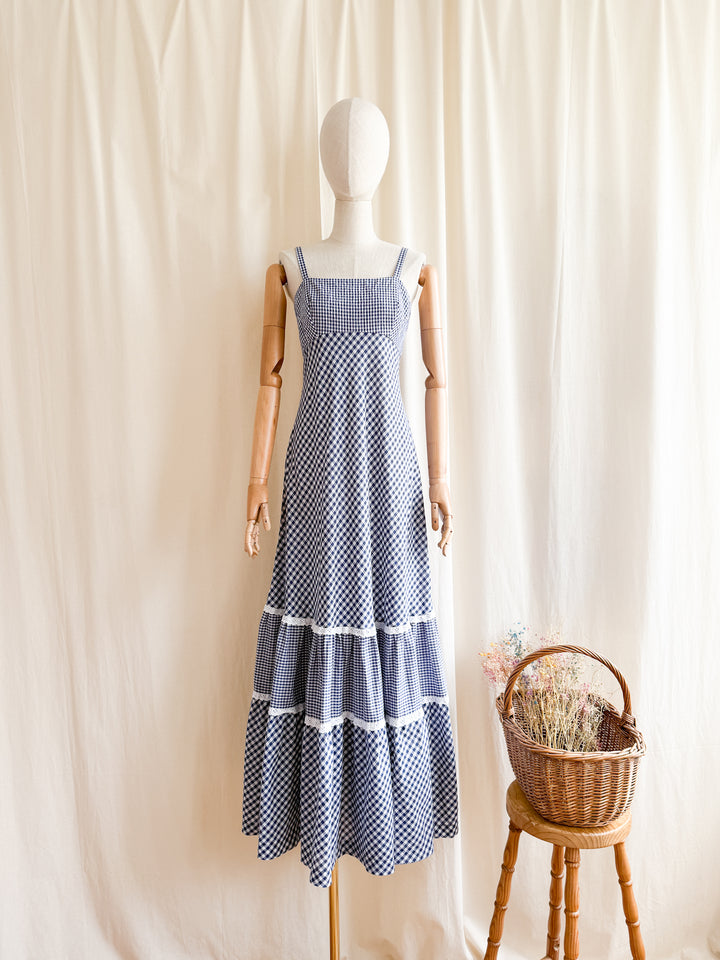 Beautiful Rare 70s Cotton Gingham Maxi Sundress by California