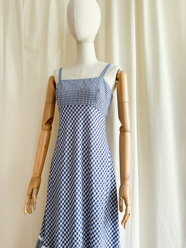 Beautiful Rare 70s Cotton Gingham Maxi Sundress by California