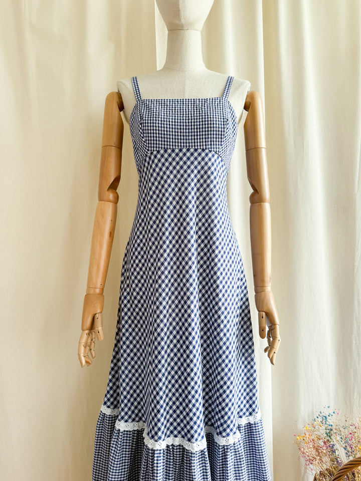 Beautiful Rare 70s Cotton Gingham Maxi Sundress by California