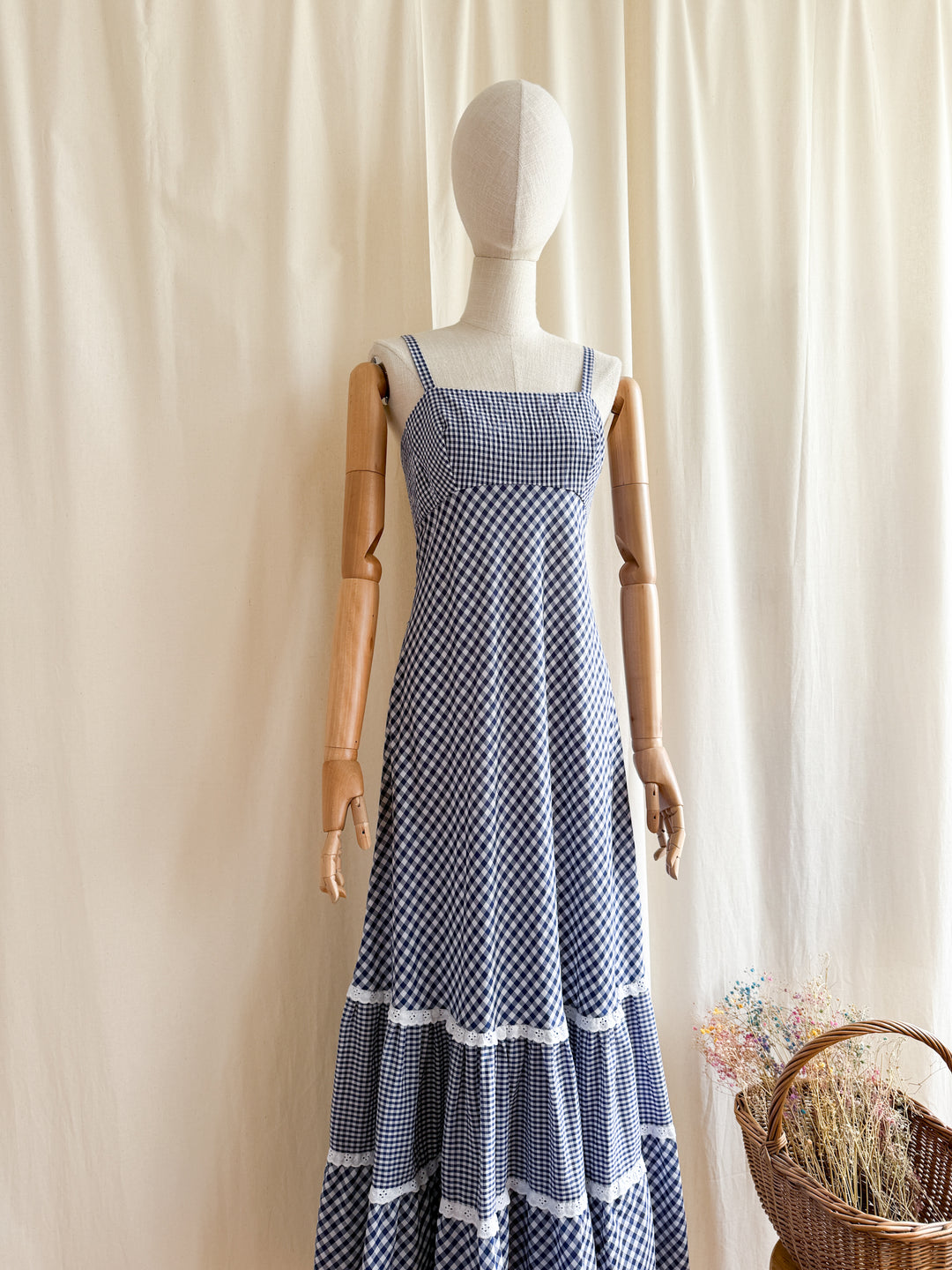 Beautiful Rare 70s Cotton Gingham Maxi Sundress by California