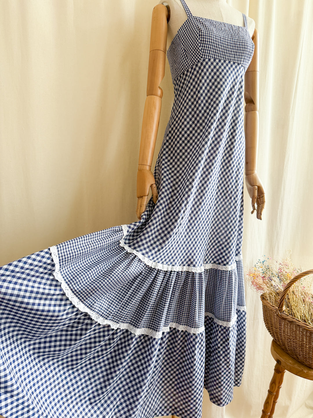 Beautiful Rare 70s Cotton Gingham Maxi Sundress by California