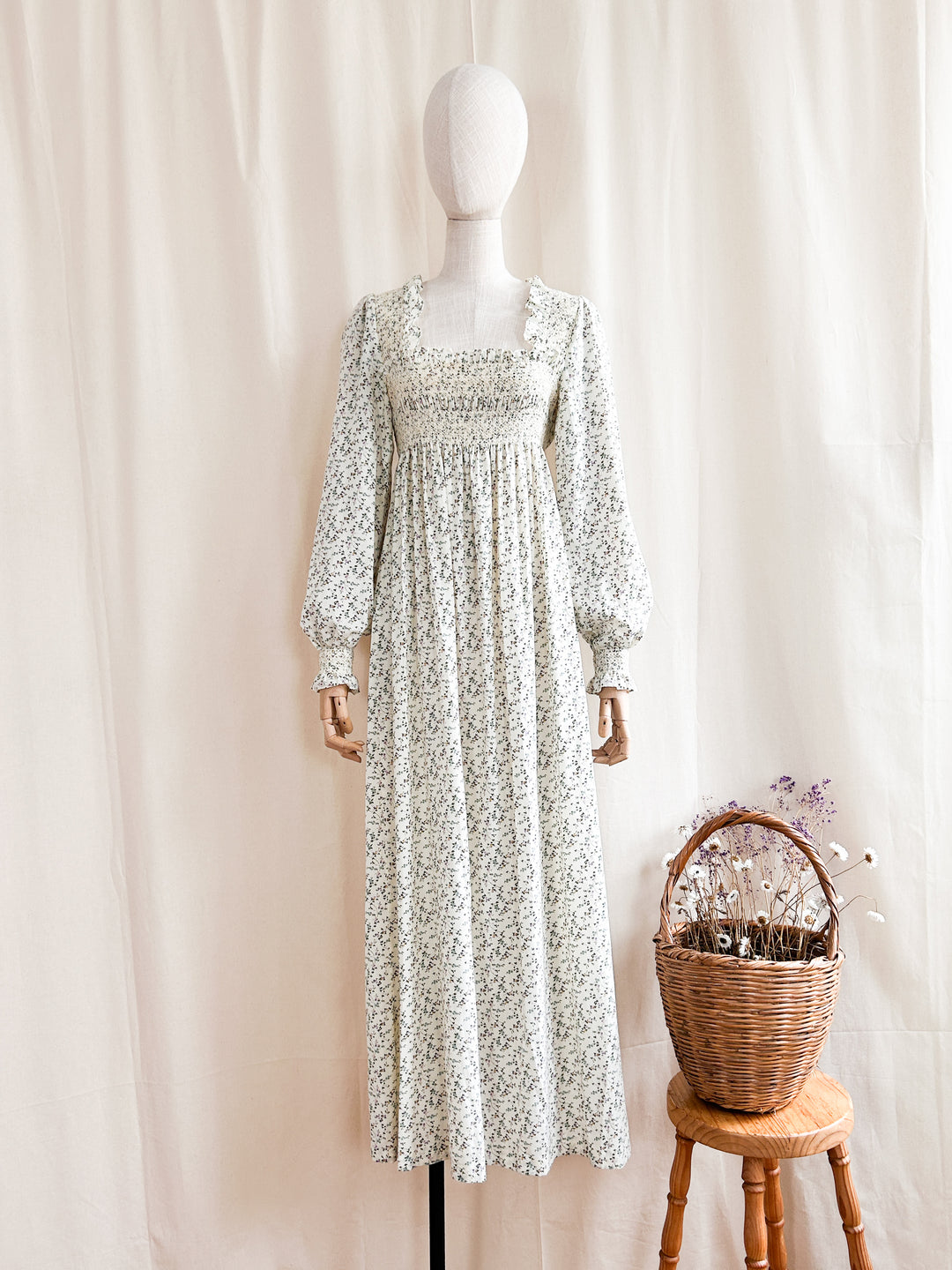Bennett ~ Stunning rare 1970s ditsy floral smocked cotton prairie dress by Michael Sinclair