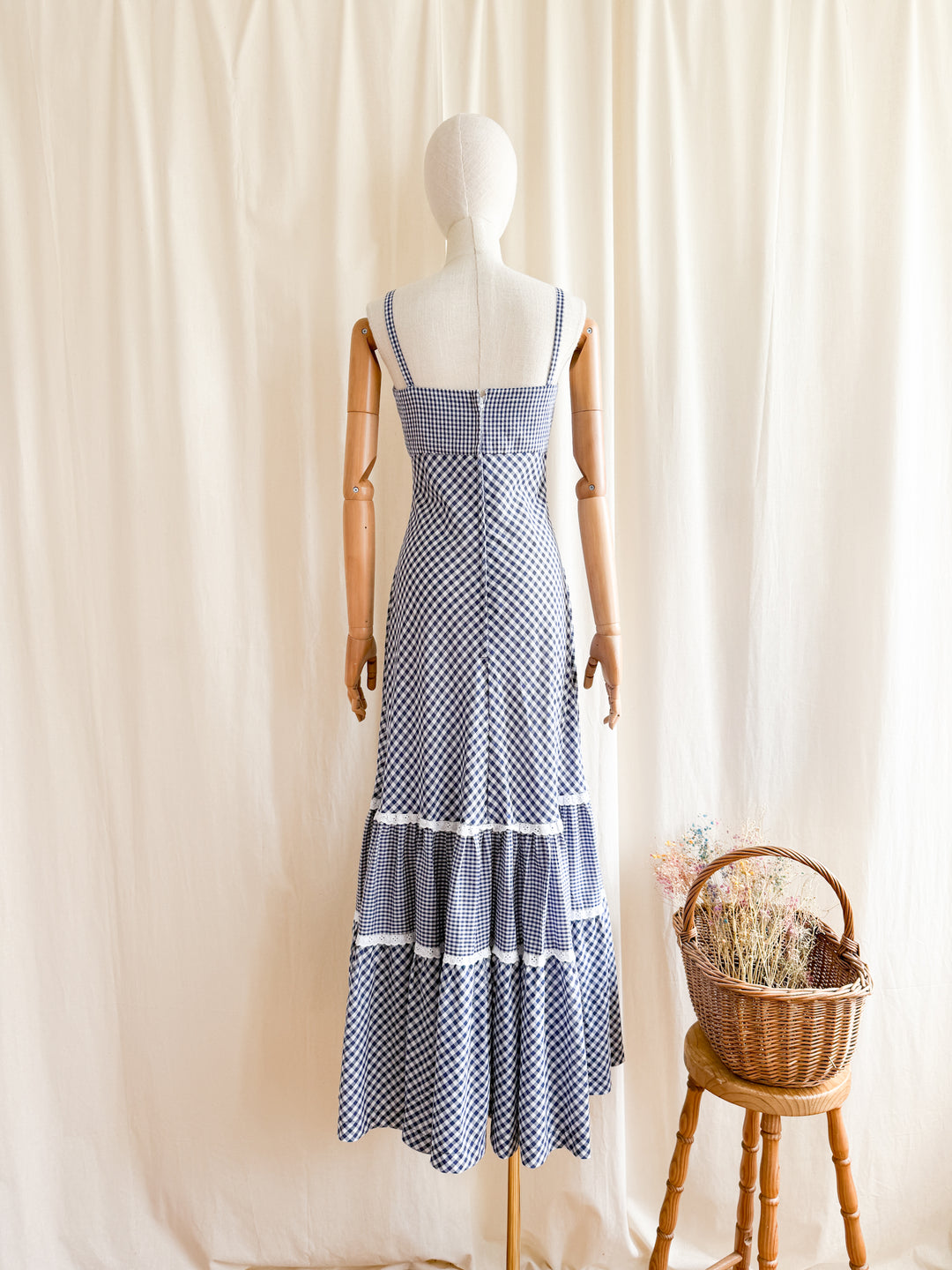 Beautiful Rare 70s Cotton Gingham Maxi Sundress by California