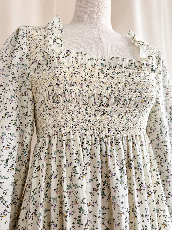 Bennett ~ Stunning rare 1970s ditsy floral smocked cotton prairie dress by Michael Sinclair