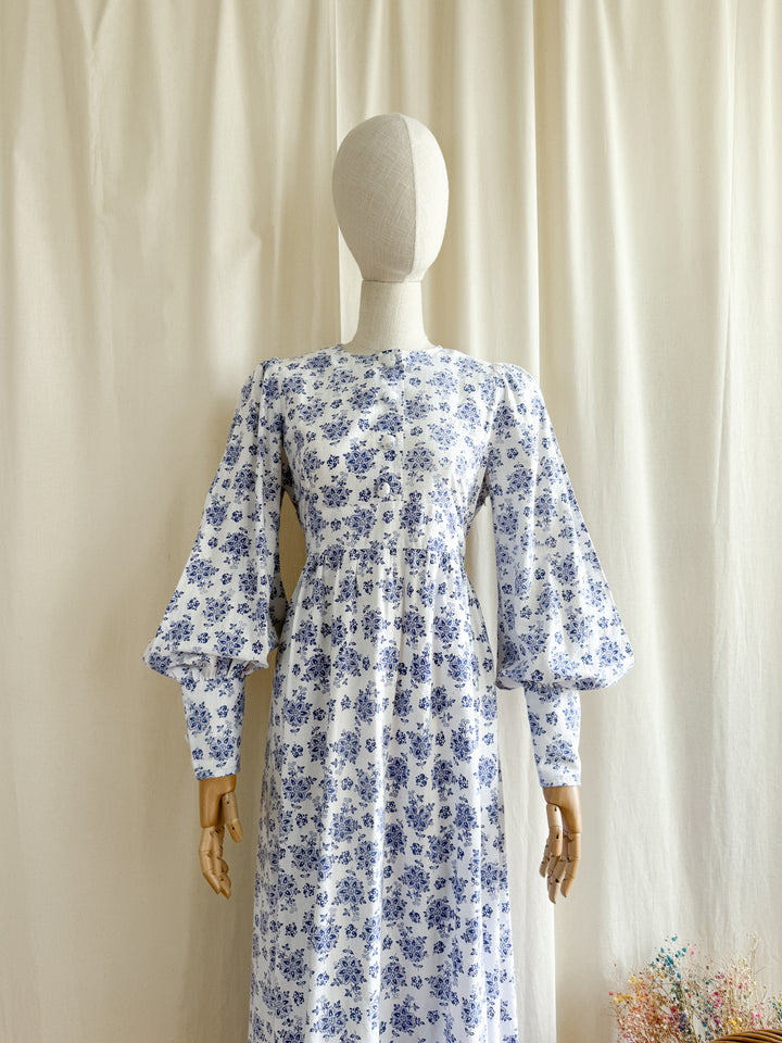 Precious Rare 70s Handmade Cotton Maxi Dress in Laura Ashley Fabric