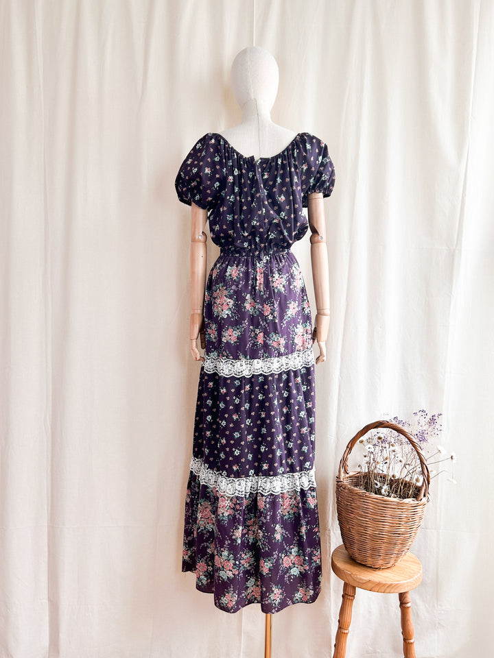 Mercy ~ Gorgeous Bohemian Tiered Cotton 1970s Maxi Dress
