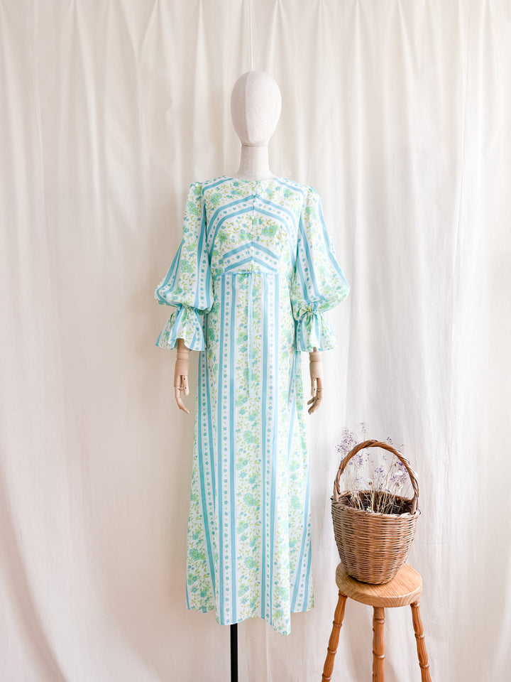 Divine Spring Chintz Stripe Cotton 70s Maxi Dress