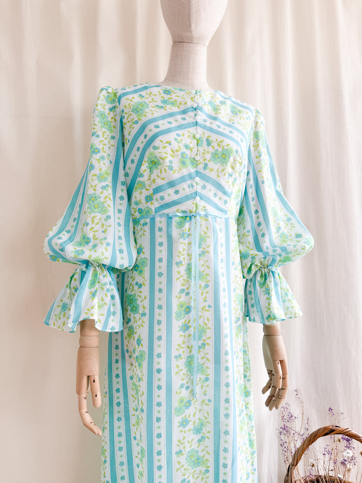 Divine Spring Chintz Stripe Cotton 70s Maxi Dress