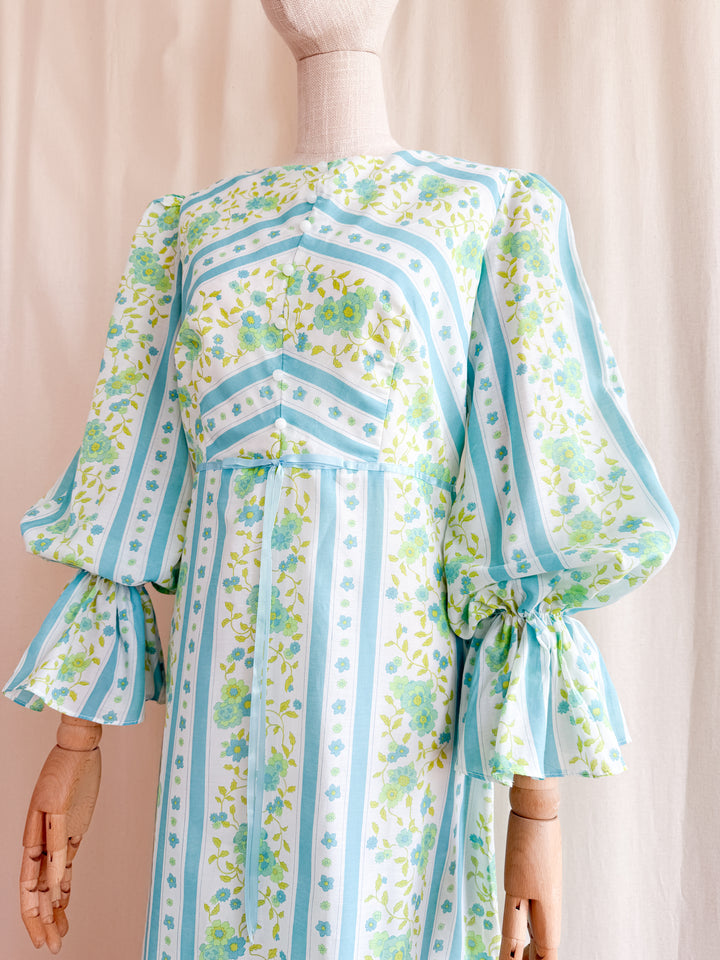 Divine Spring Chintz Stripe Cotton 70s Maxi Dress