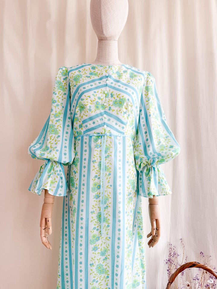 Divine Spring Chintz Stripe Cotton 70s Maxi Dress
