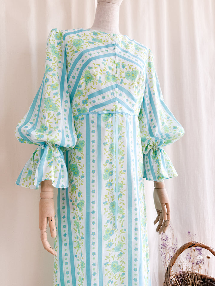 Divine Spring Chintz Stripe Cotton 70s Maxi Dress