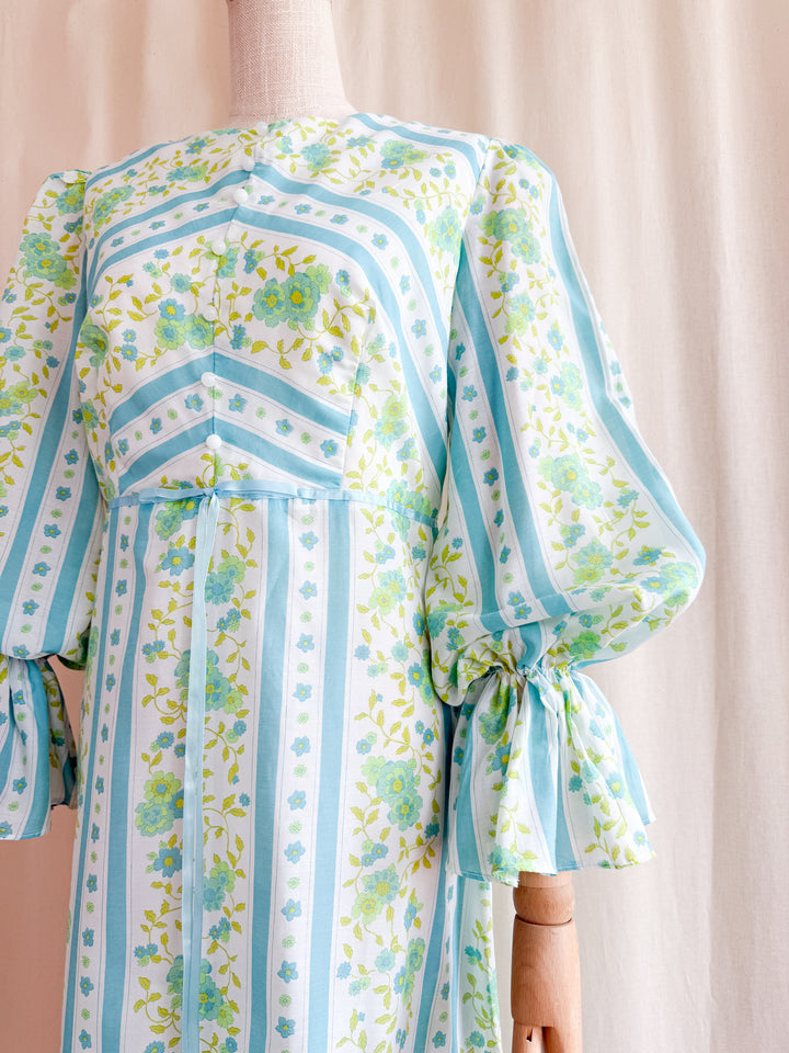 Divine Spring Chintz Stripe Cotton 70s Maxi Dress