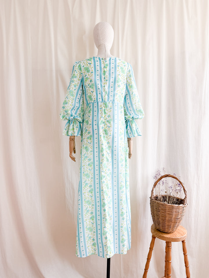 Divine Spring Chintz Stripe Cotton 70s Maxi Dress