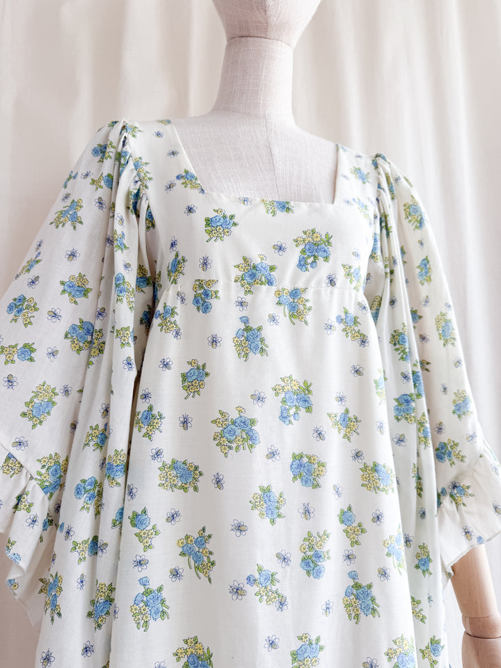 Incredibly Beautiful 70s Floral Cotton Angel Sleeve Maxi Dress